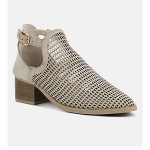 Rag & Co ROSALYN Beige Block Heeled Cut-Out Sandal Mule Ankle Strap